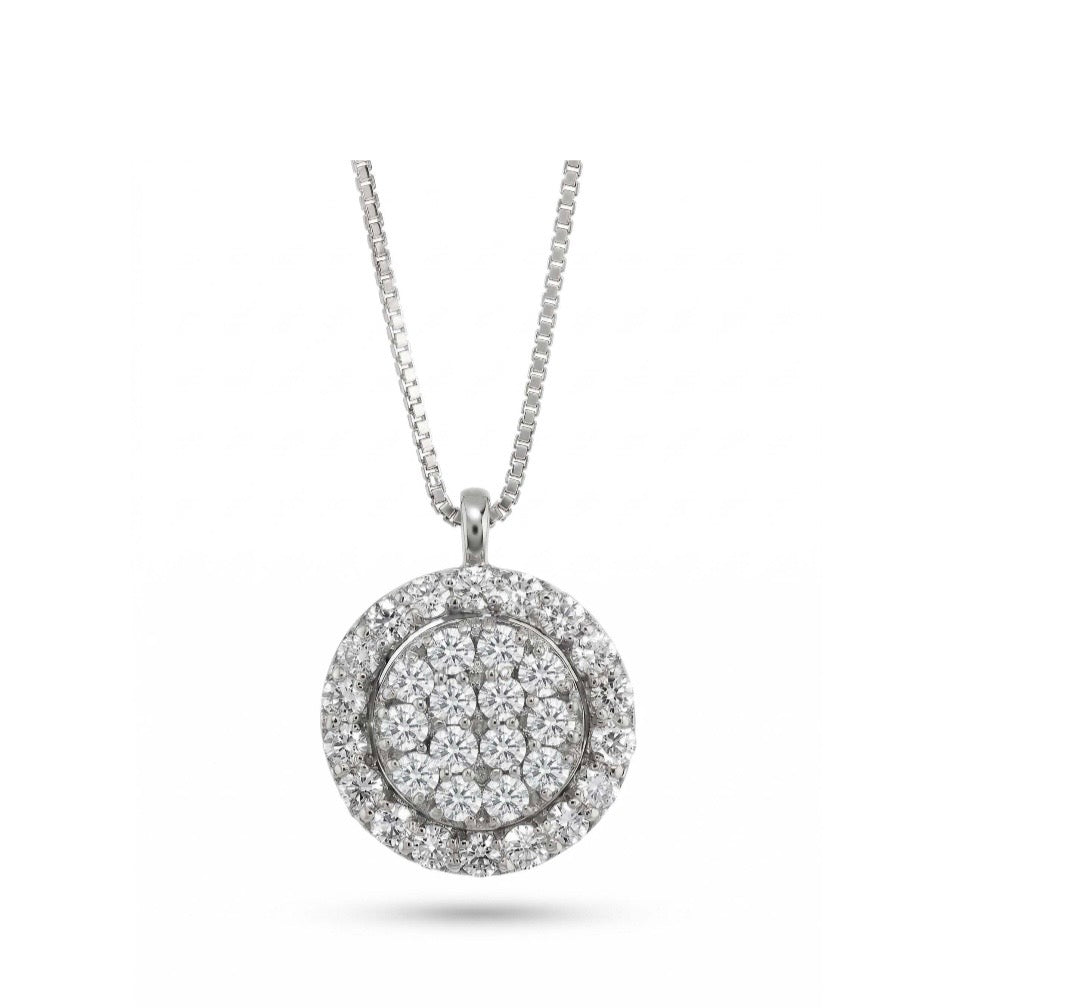 Collana Foè gioielli in oro bianco con centrale rotondo con pavè rotondo con diamanti